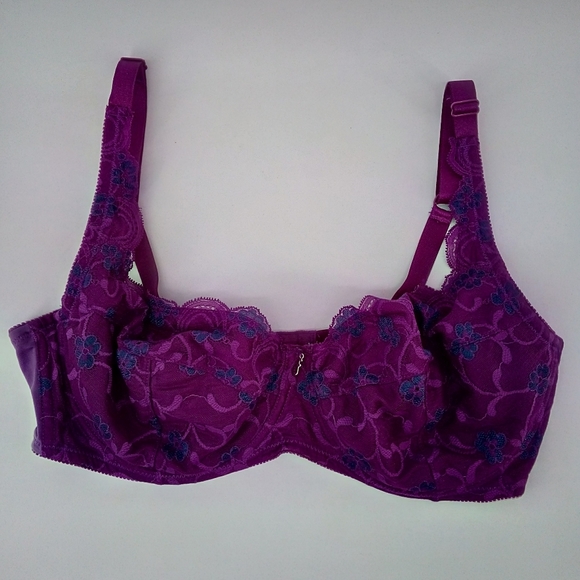 Vintage Frederick's of Hollywood Lace Purple Navy Flowers Bra 42D - Picture 4 of 11